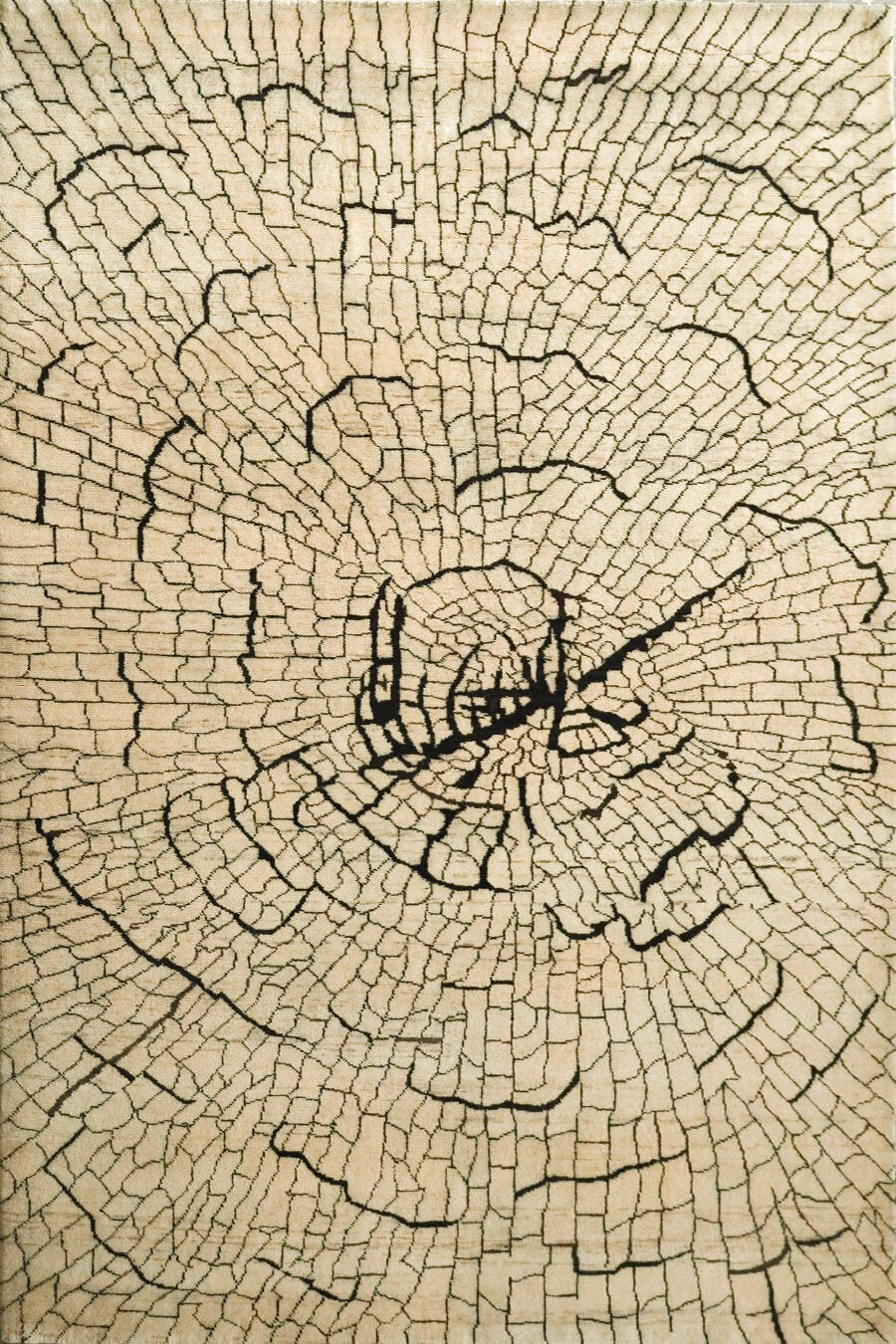 Alfombra moderna de color crema fina hecha a mano de 4'x6'