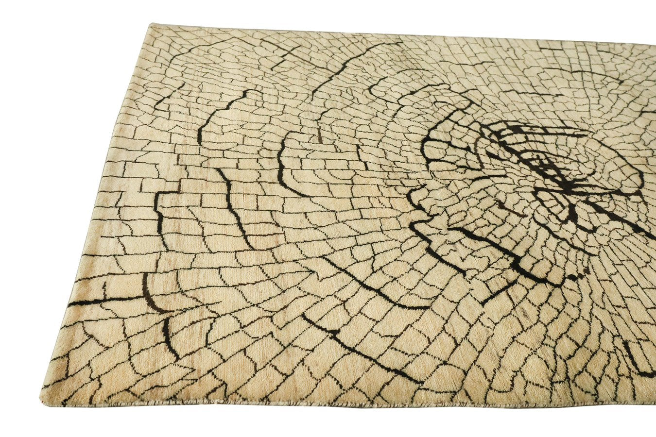 Alfombra moderna de color crema fina hecha a mano de 4'x6'