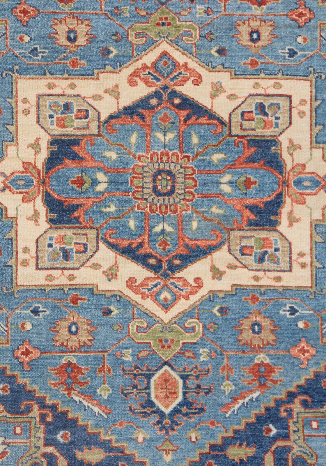 Alfombra personalizada de lana anudada a mano azul Heriz de 8'x12'