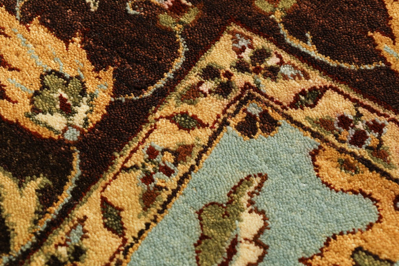 Alfombra fina azul claro y marrón Sultan Shah, hecha a mano, de 1,83 m x 2,74 m