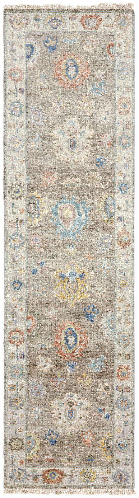 Adana AA896 Alfombra de mezcla de lana y seda color avena y marfil