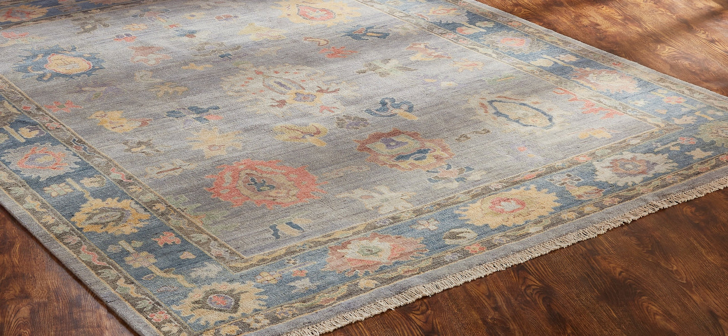Adana AA900 Soft Grey-Blue Wool & Silkette Blend Rug