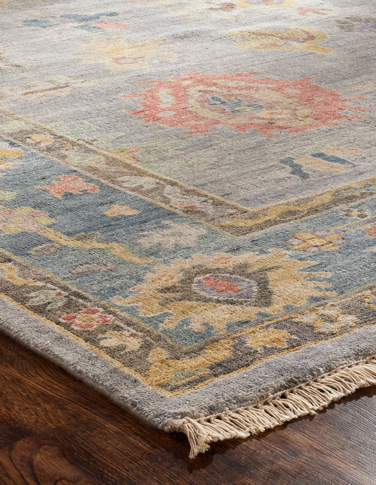 Adana AA900 Soft Grey-Blue Wool & Silkette Blend Rug