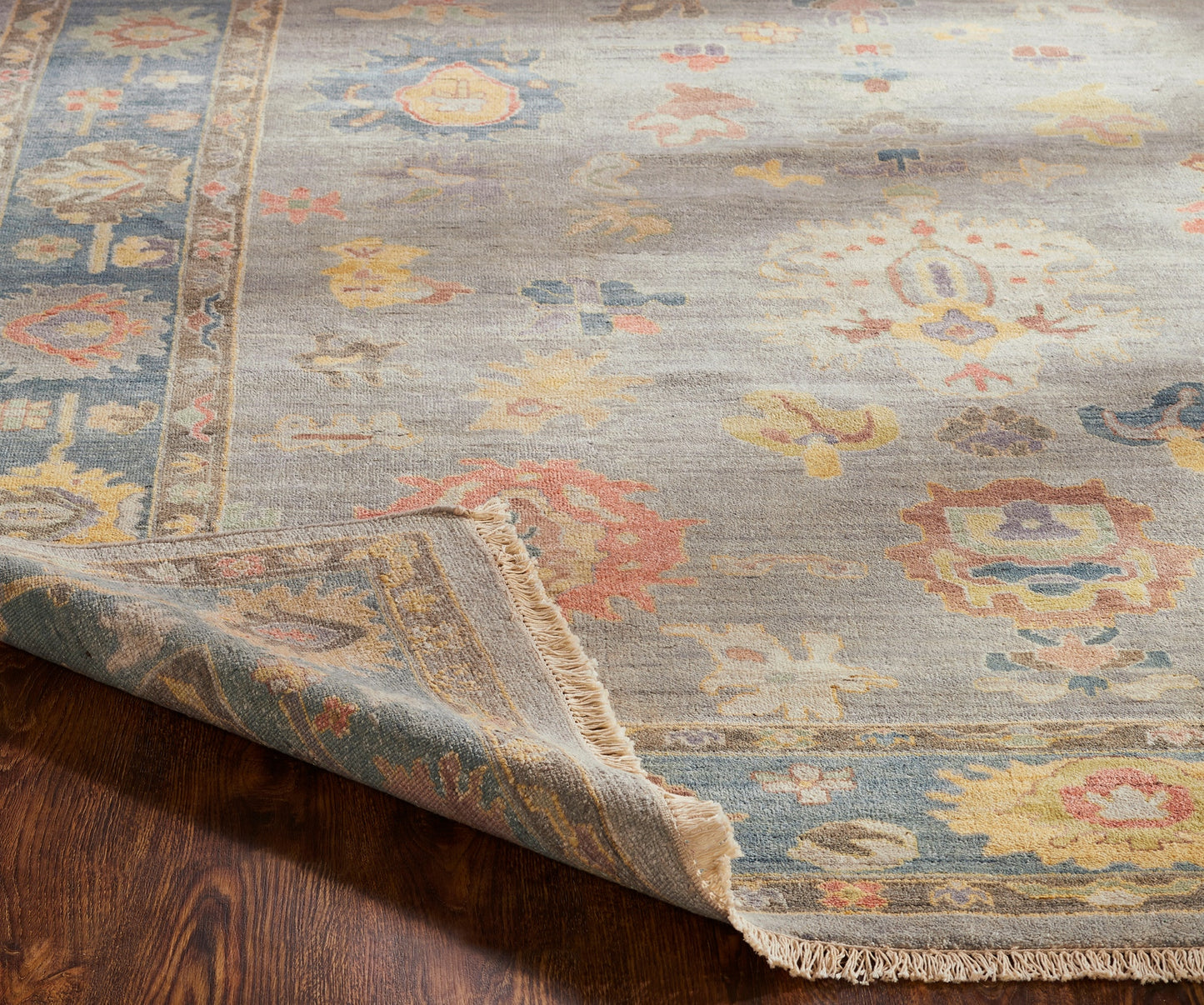 Adana AA900 Soft Grey-Blue Wool & Silkette Blend Rug