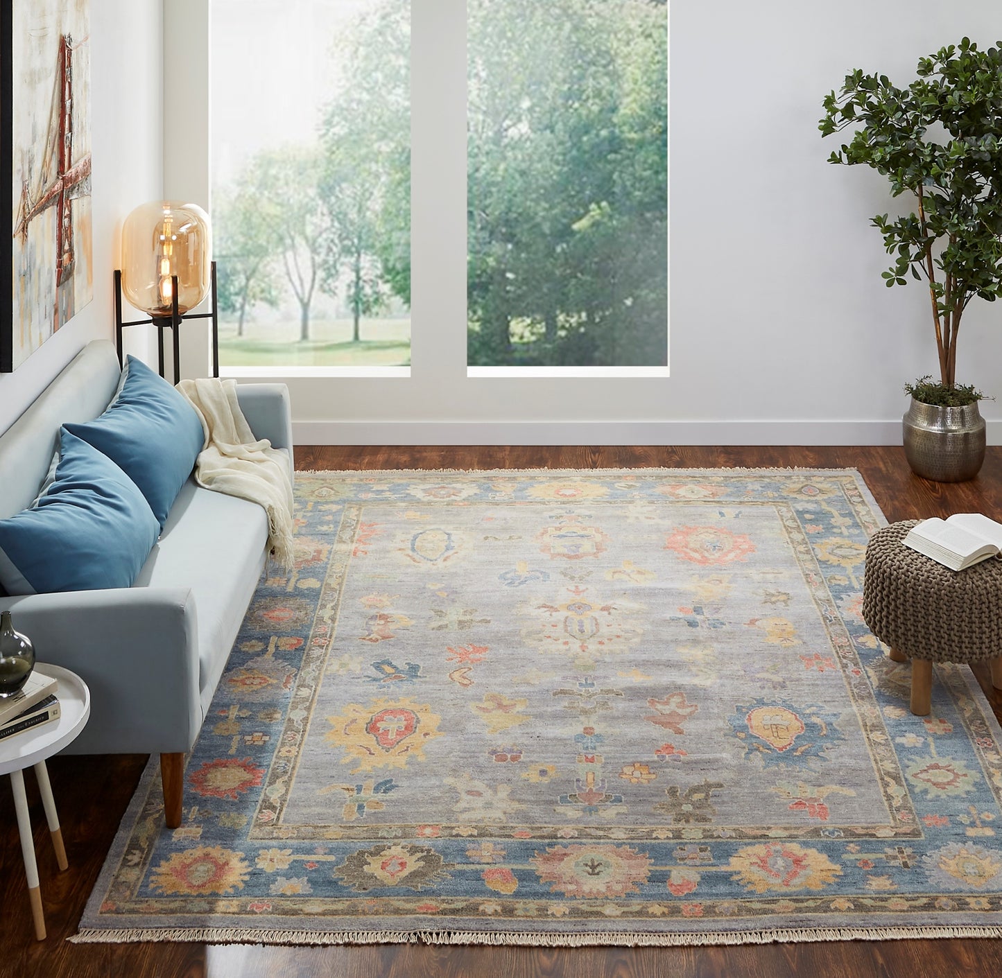 Adana AA900 Soft Grey-Blue Wool & Silkette Blend Rug