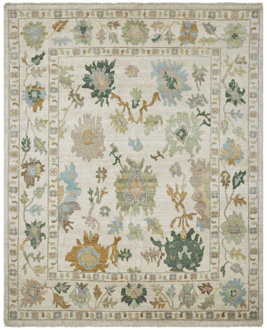 Adana AA905 Vintage Ecru-Greens Wool & Silkette Blend Rug