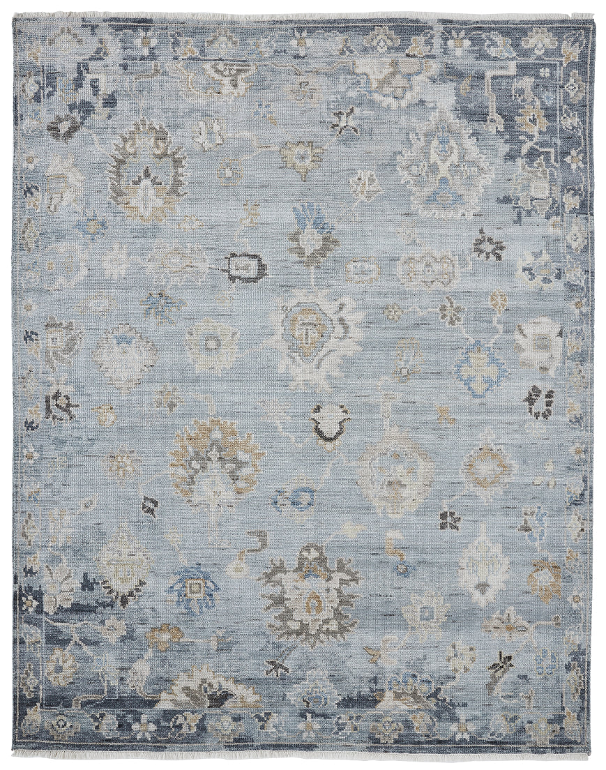 Ambrose AM1000 Washed Denim Tones Hand Knotted Wool and Silkette Rug
