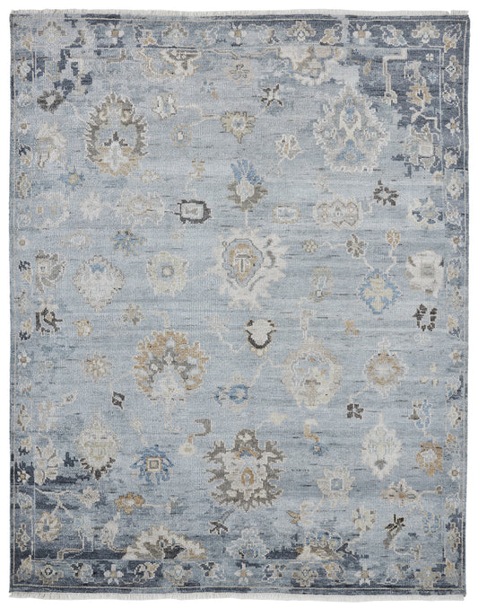 Ambrose AM1000 Washed Denim Tones Hand Knotted Wool and Silkette Rug