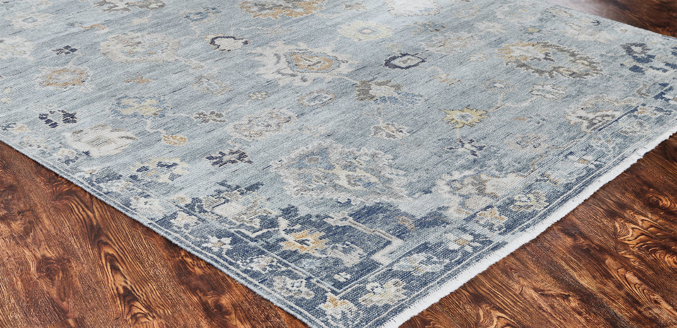 Ambrose AM1000 Washed Denim Tones Hand Knotted Wool and Silkette Rug