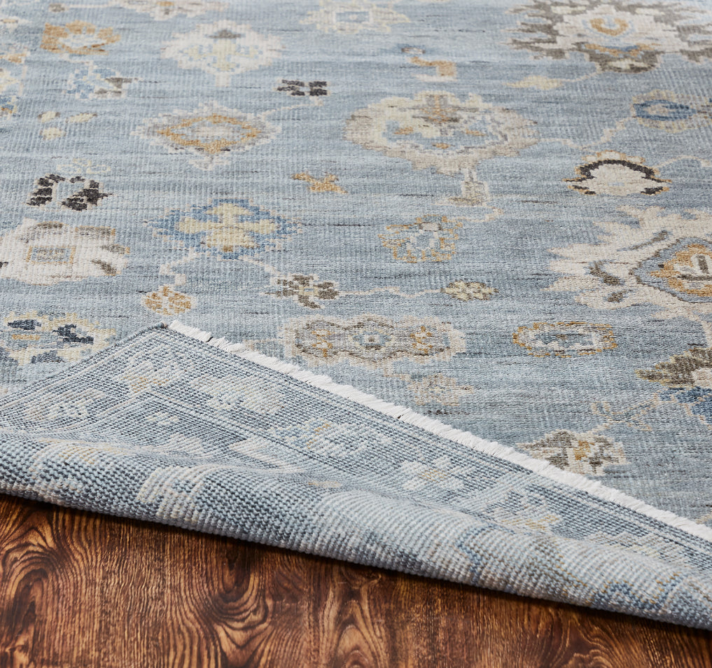 Ambrose AM1000 Washed Denim Tones Hand Knotted Wool and Silkette Rug