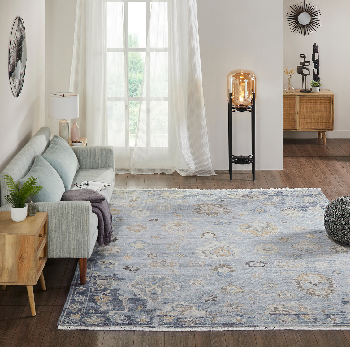 Ambrose AM1000 Washed Denim Tones Hand Knotted Wool and Silkette Rug