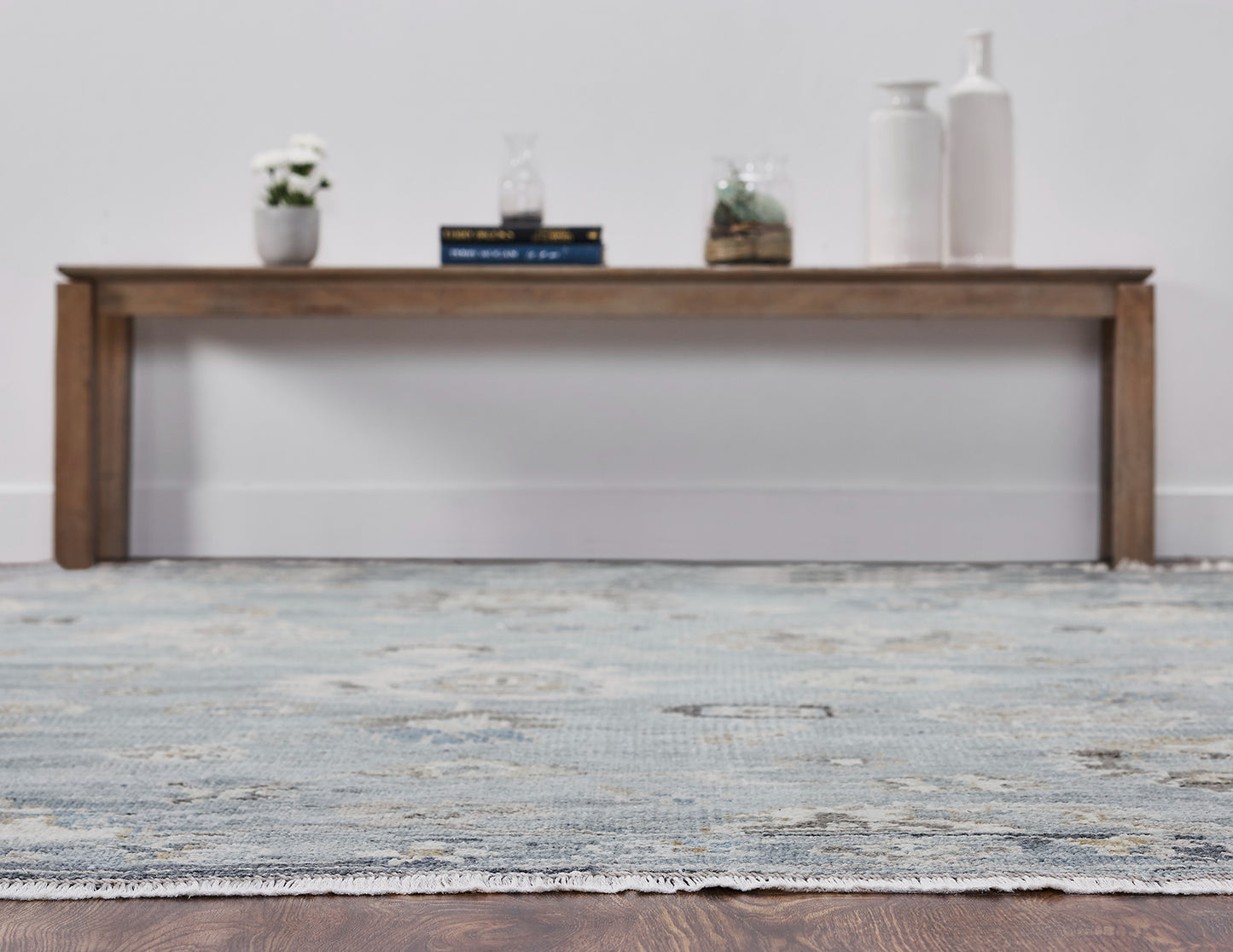 Ambrose AM1000 Washed Denim Tones Hand Knotted Wool and Silkette Rug