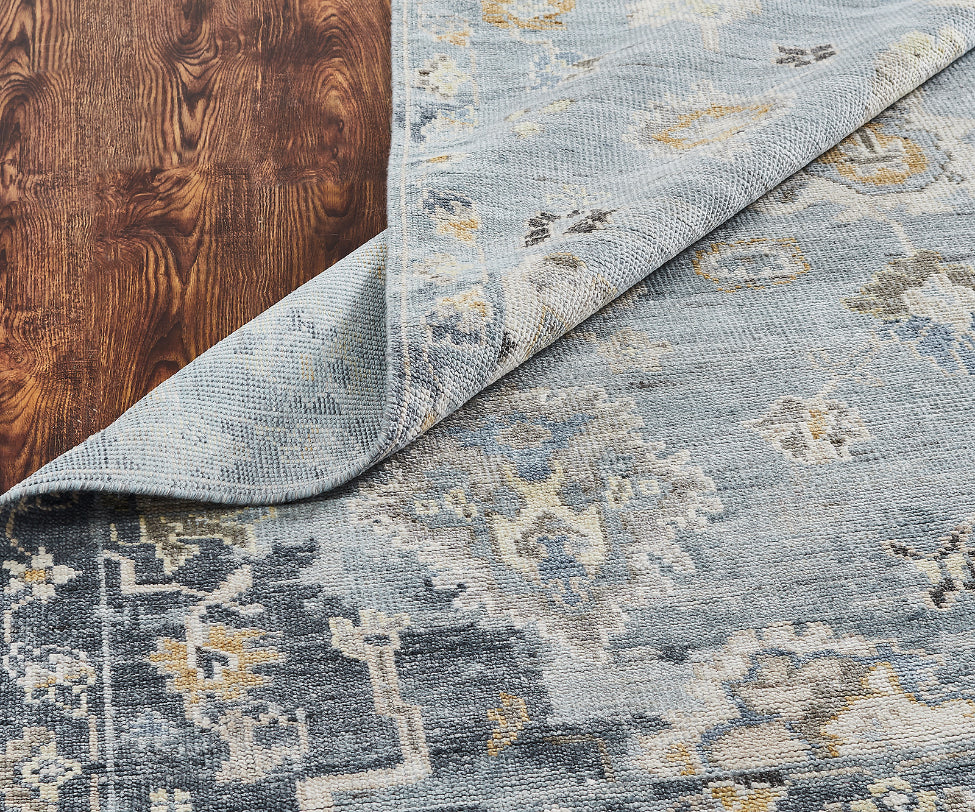 Ambrose AM1000 Washed Denim Tones Hand Knotted Wool and Silkette Rug