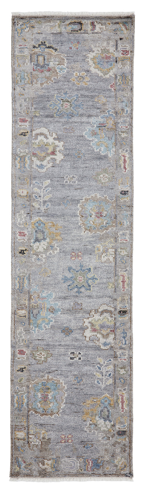 Alfombra de lana y seda sintética anudada a mano Ambrose AM1001 Vintage Greys-Multi