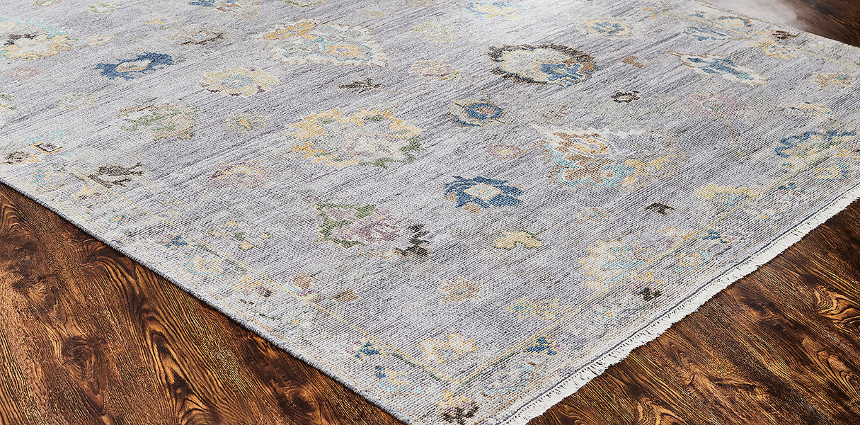 Ambrose AM1008 Dove Grey Hand Knotted Wool and Silkette Rug