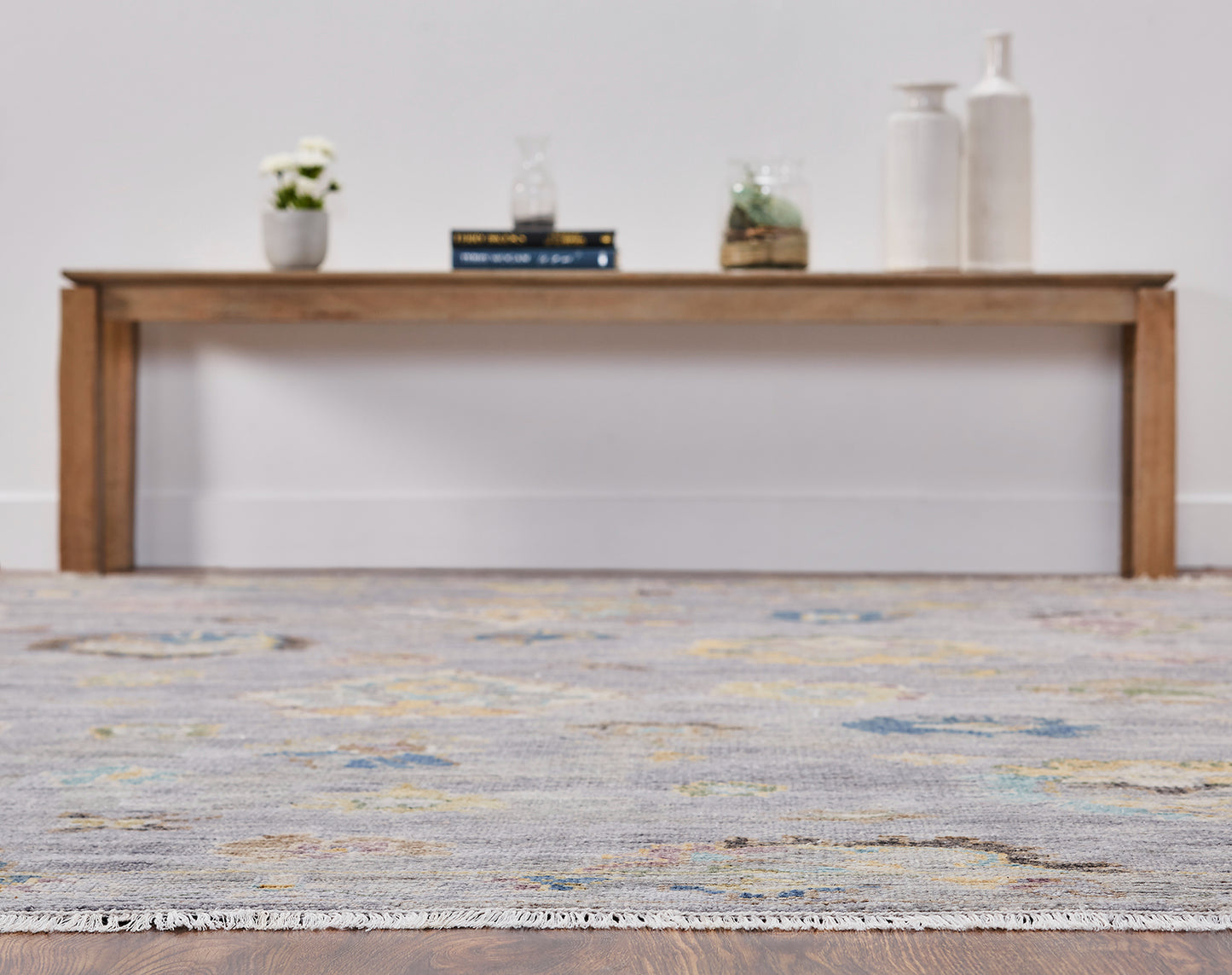 Ambrose AM1008 Dove Grey Hand Knotted Wool and Silkette Rug