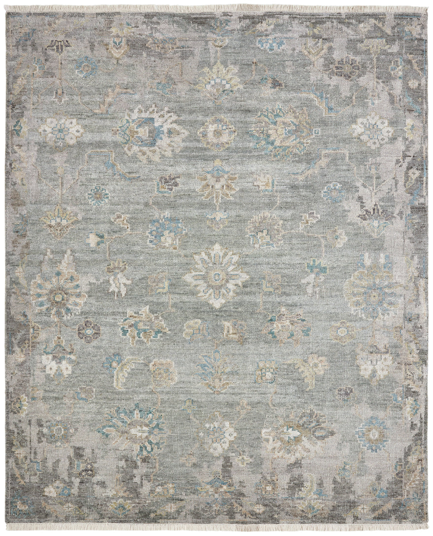 Ambrose AM1004 Sage-Greys Hand Knotted Wool and Silkette Rug