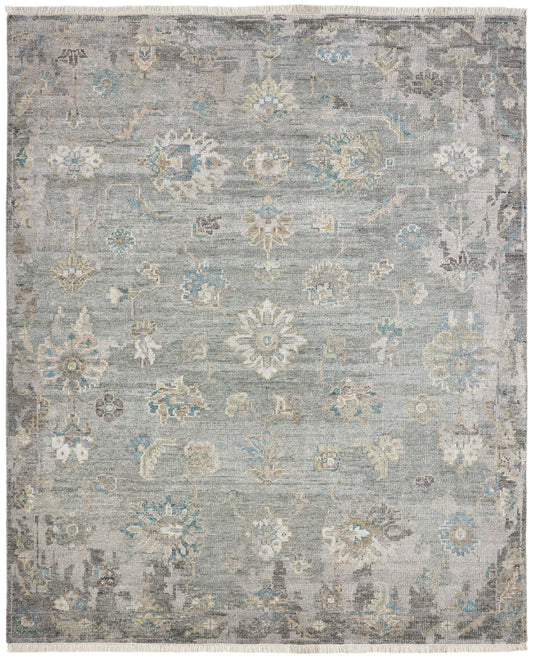 Ambrose AM1004 Sage-Greys Hand Knotted Wool and Silkette Rug