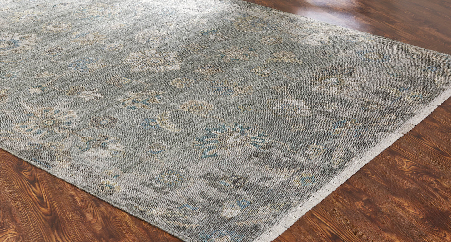 Ambrose AM1004 Sage-Greys Hand Knotted Wool and Silkette Rug