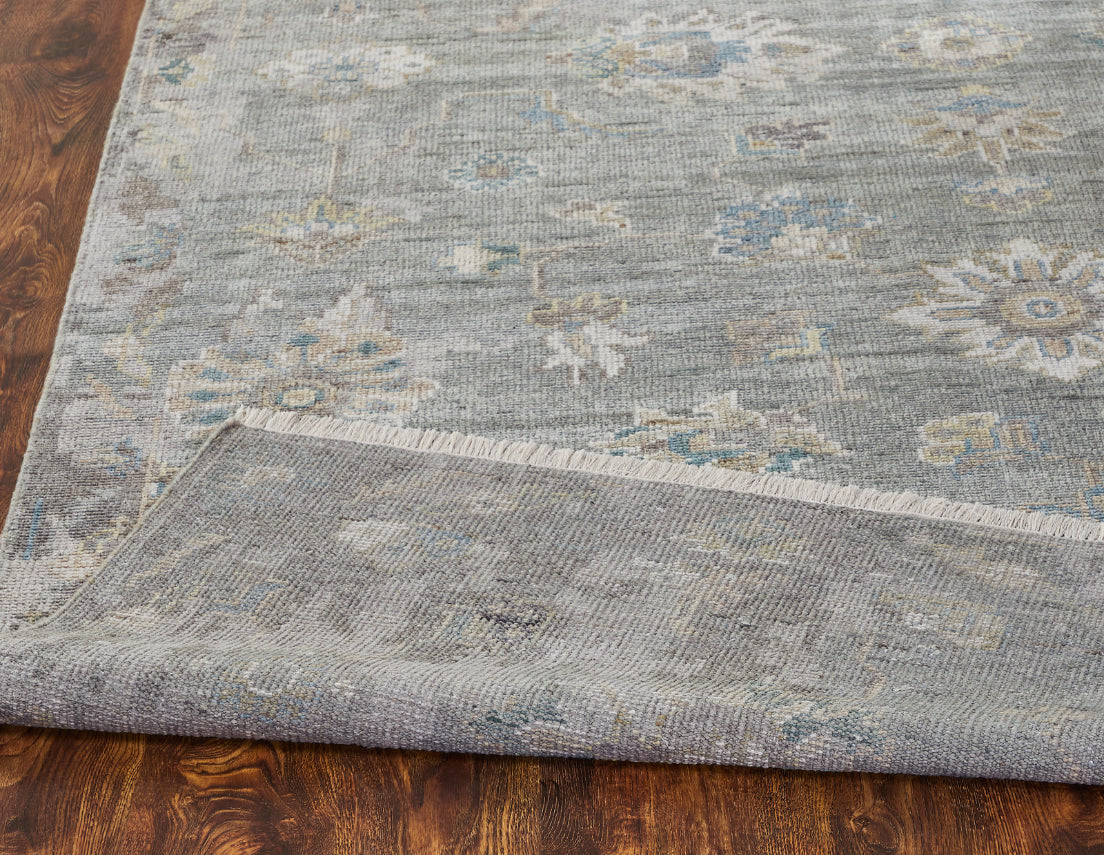 Ambrose AM1004 Sage-Greys Hand Knotted Wool and Silkette Rug