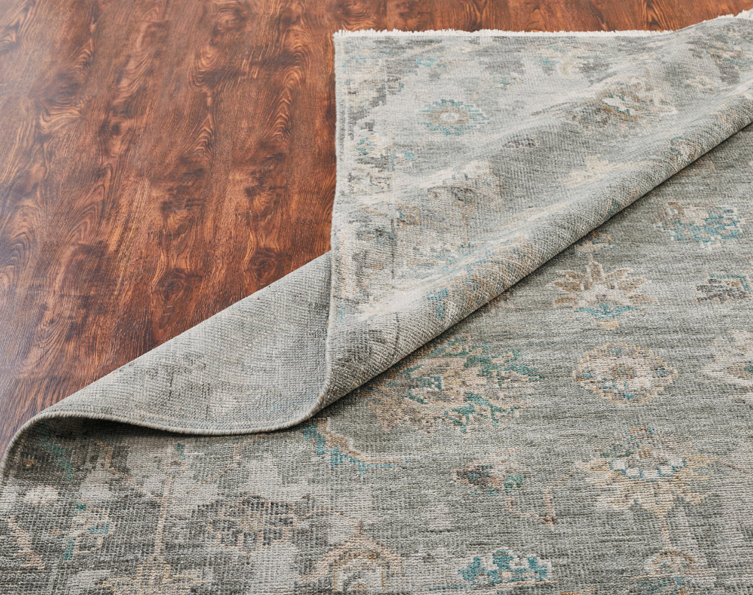 Ambrose AM1004 Sage-Greys Hand Knotted Wool and Silkette Rug