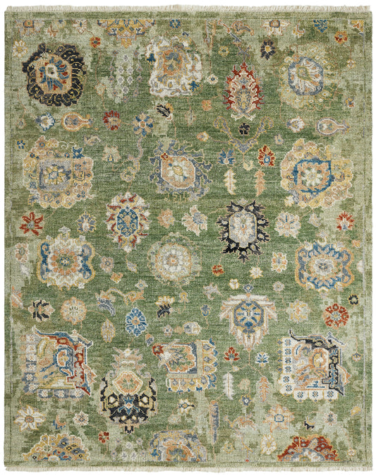 Ambrose AM1009 Green Hand Knotted Wool and Silkette Rug