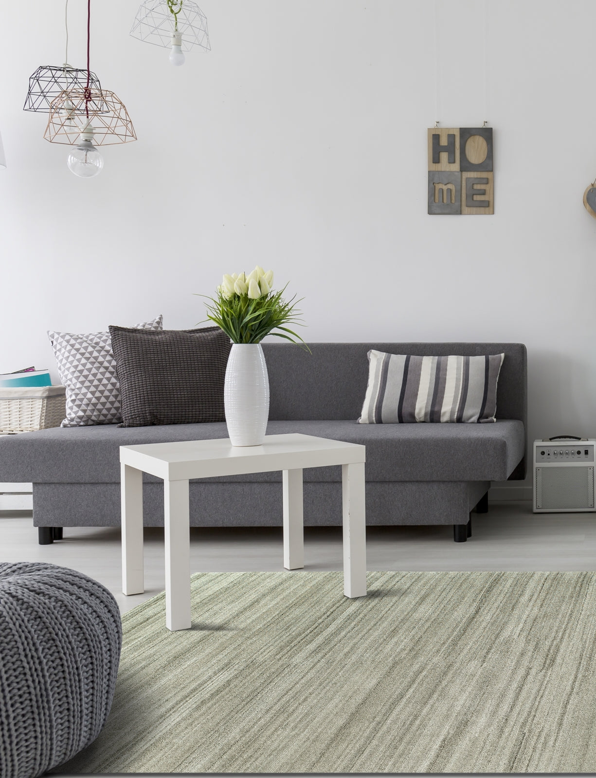 Elements EL-851 Khaki Grey Hand Knotted Wool & Silkette Rug