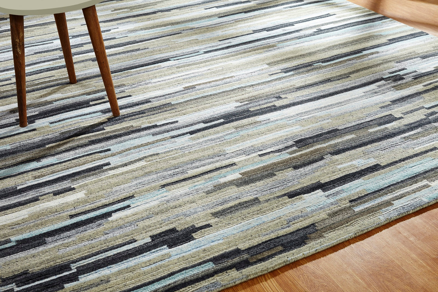 Elements EL-859 Grey/Chino/Sky Hand Knotted Wool & Silkette Rug