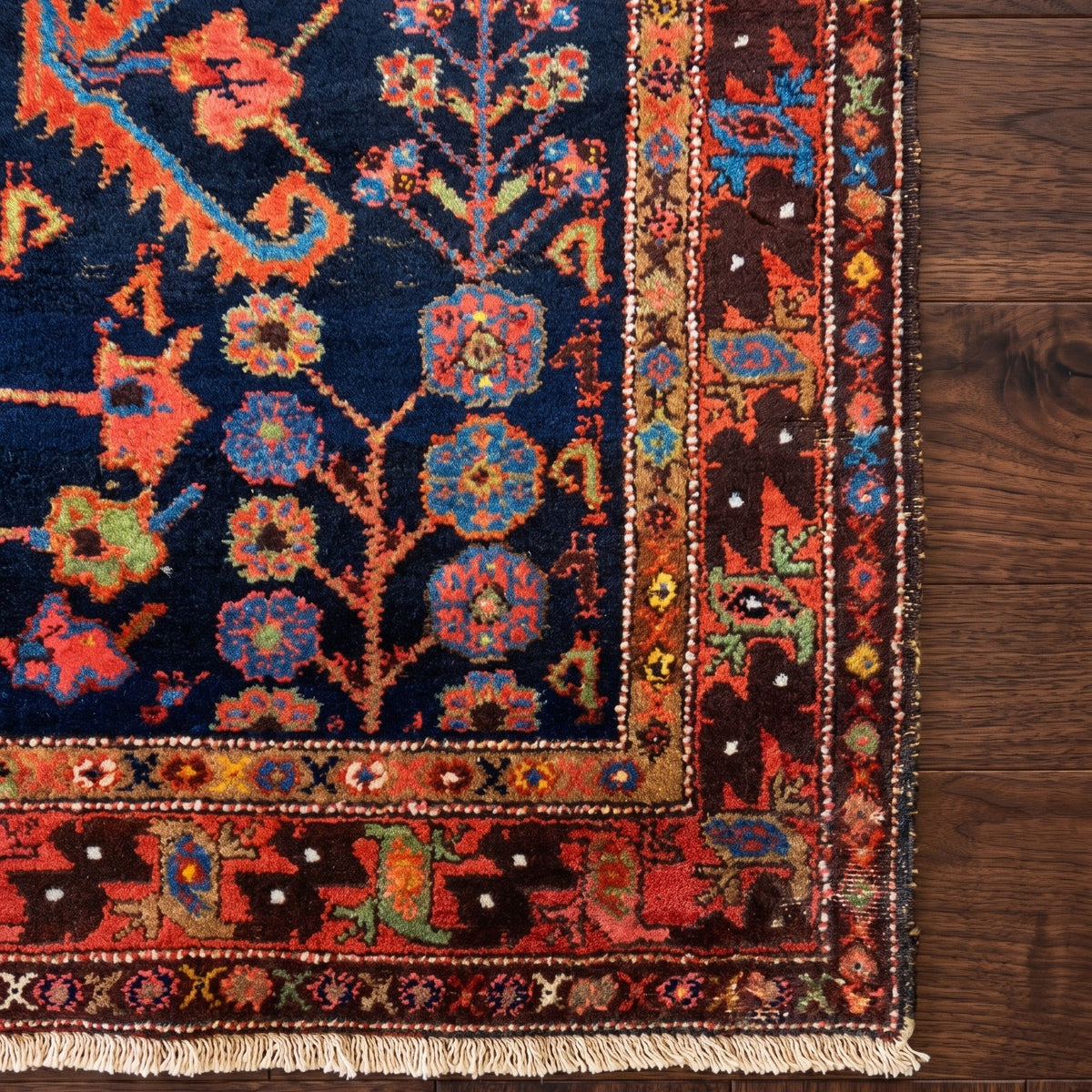 Antique Caucasian Kazak Tribal Navy Red Handwoven Rug – view 2