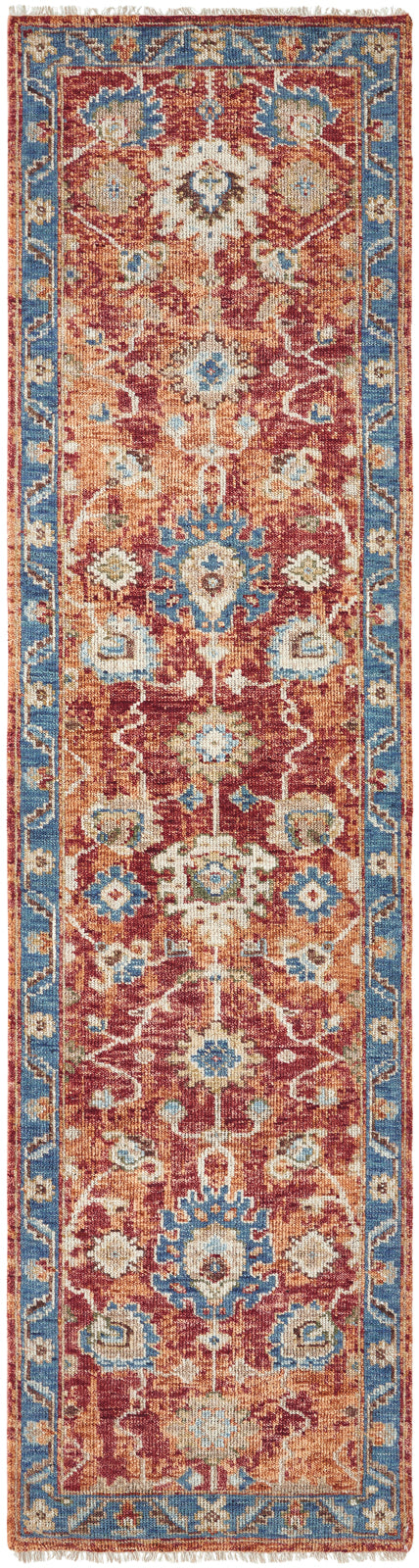 Alfombra de lana anudada a mano Kensington KN196 en color rojo picante