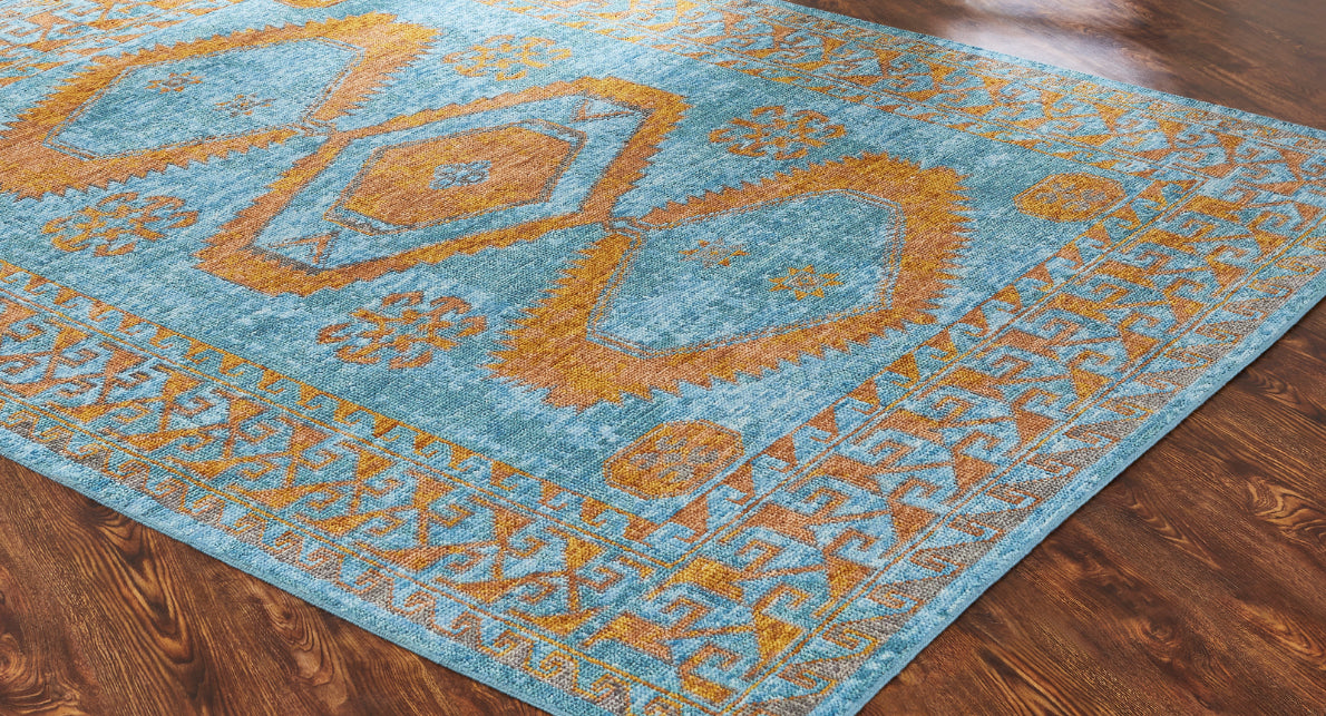 Talora TL669 Turquoise-Tangerine Hand Knotted Wool Rug