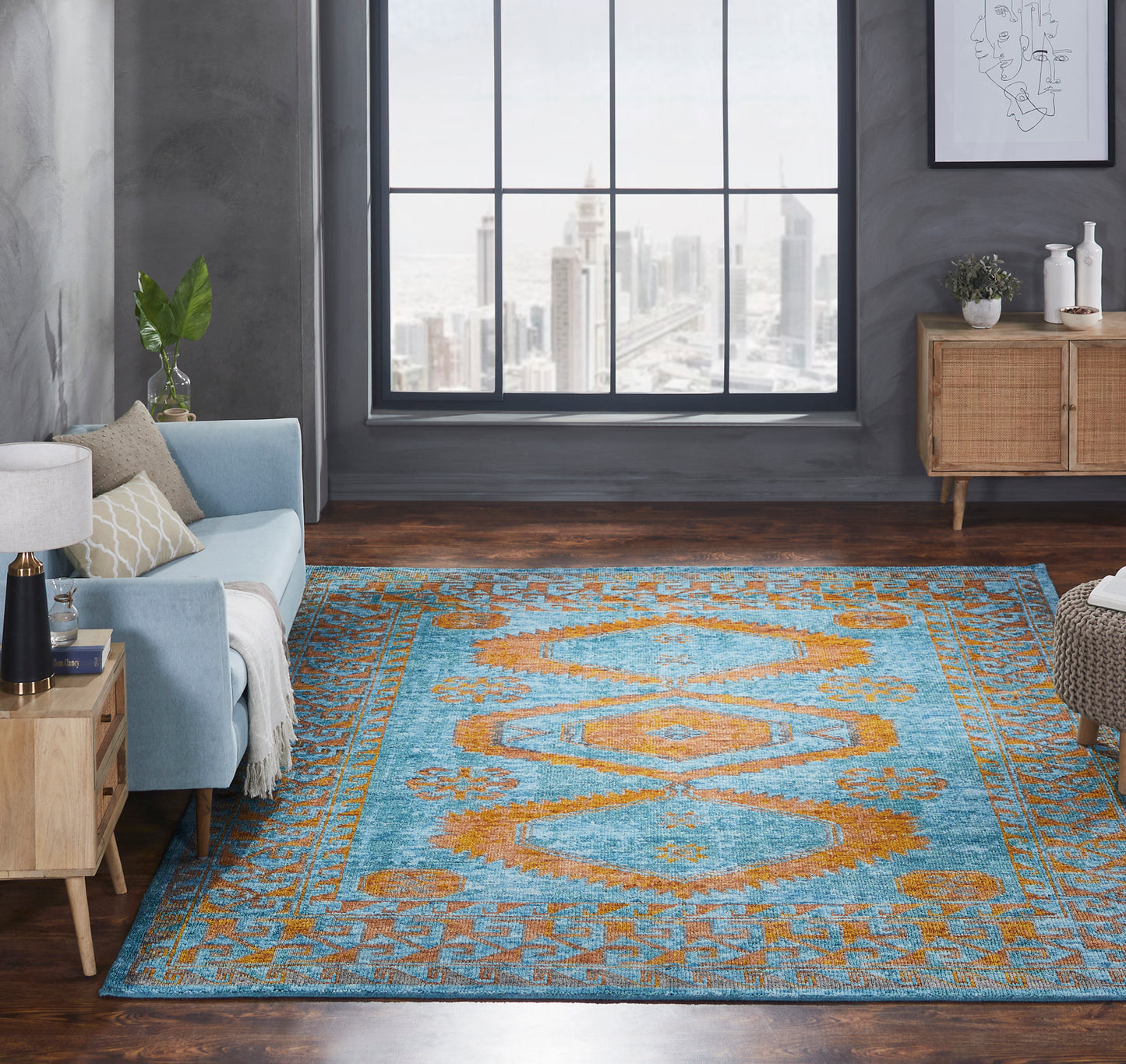Talora TL669 Turquoise-Tangerine Hand Knotted Wool Rug