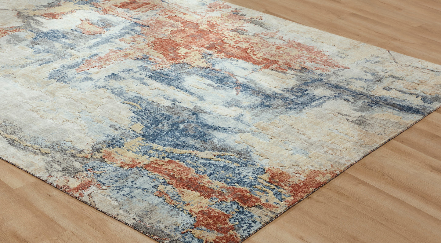 Ventura VN1390 Blues-Spice Abstract Power Loom Wool Rug