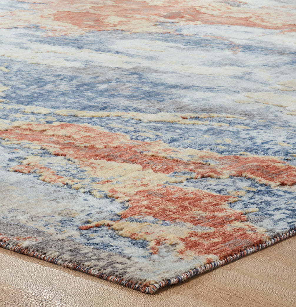 Ventura VN1390 Blues-Spice Abstract Power Loom Wool Rug