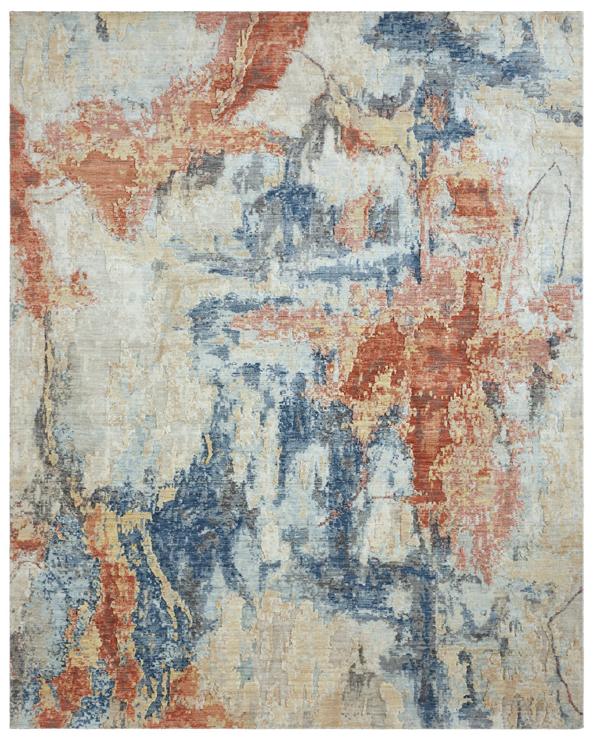 Ventura VN1390 Blues-Spice Abstract Power Loom Wool Rug