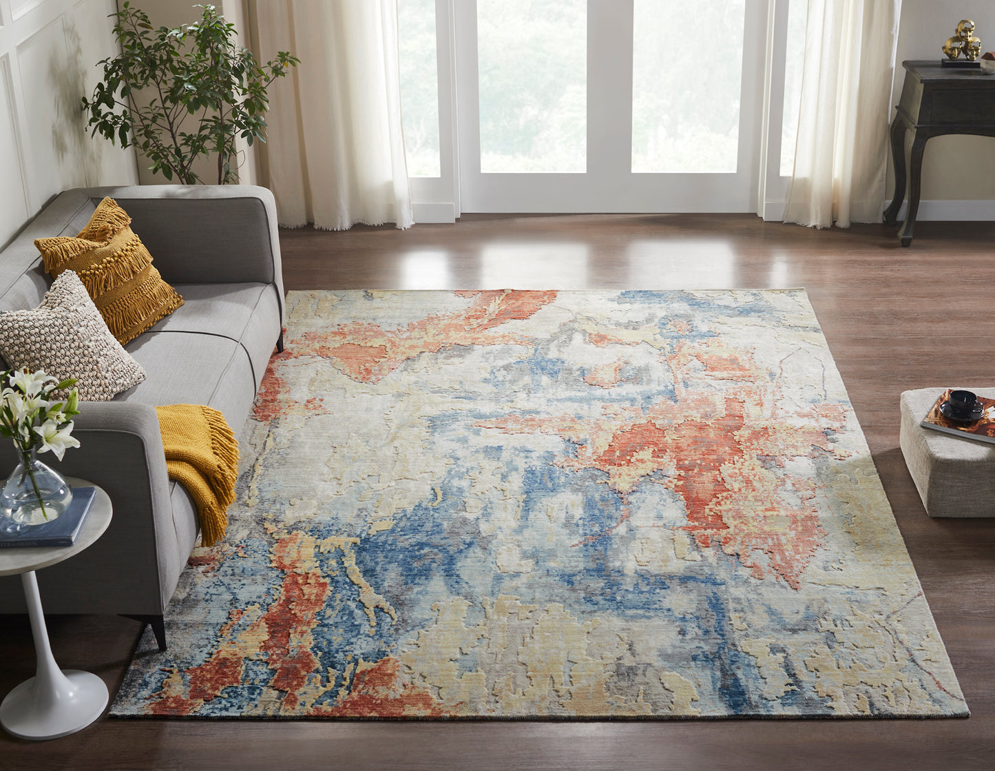 Ventura VN1390 Blues-Spice Abstract Power Loom Wool Rug
