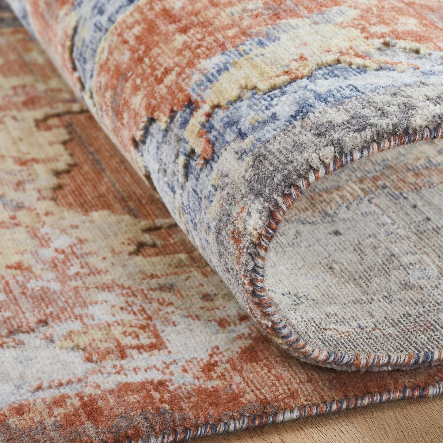 Ventura VN1390 Blues-Spice Abstract Power Loom Wool Rug