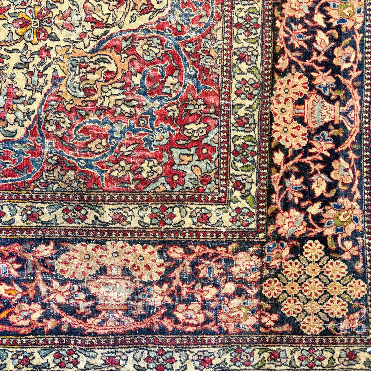 Antique Isfahan Red Navy Hand-Knotted Rug – view 3