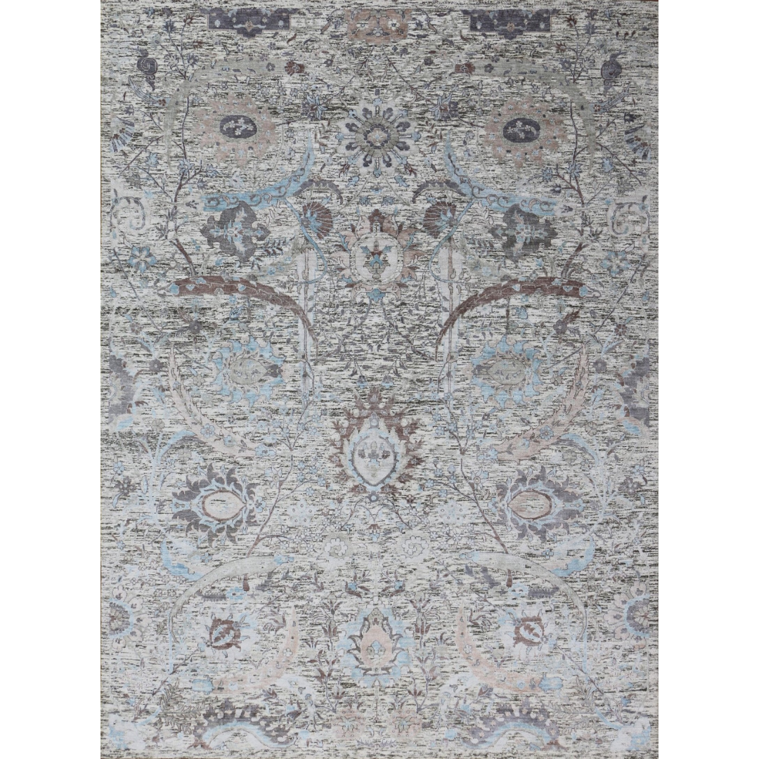 Indo Fine Handmade Wool & Silk Oxidized 9'x12' Rug