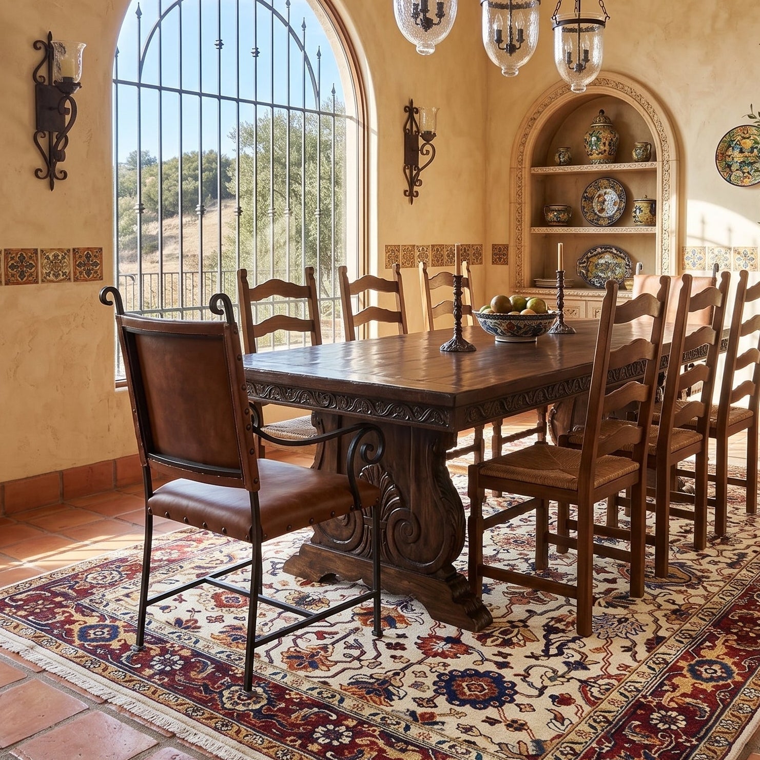 A Oriental Serapi rug in a dinning room