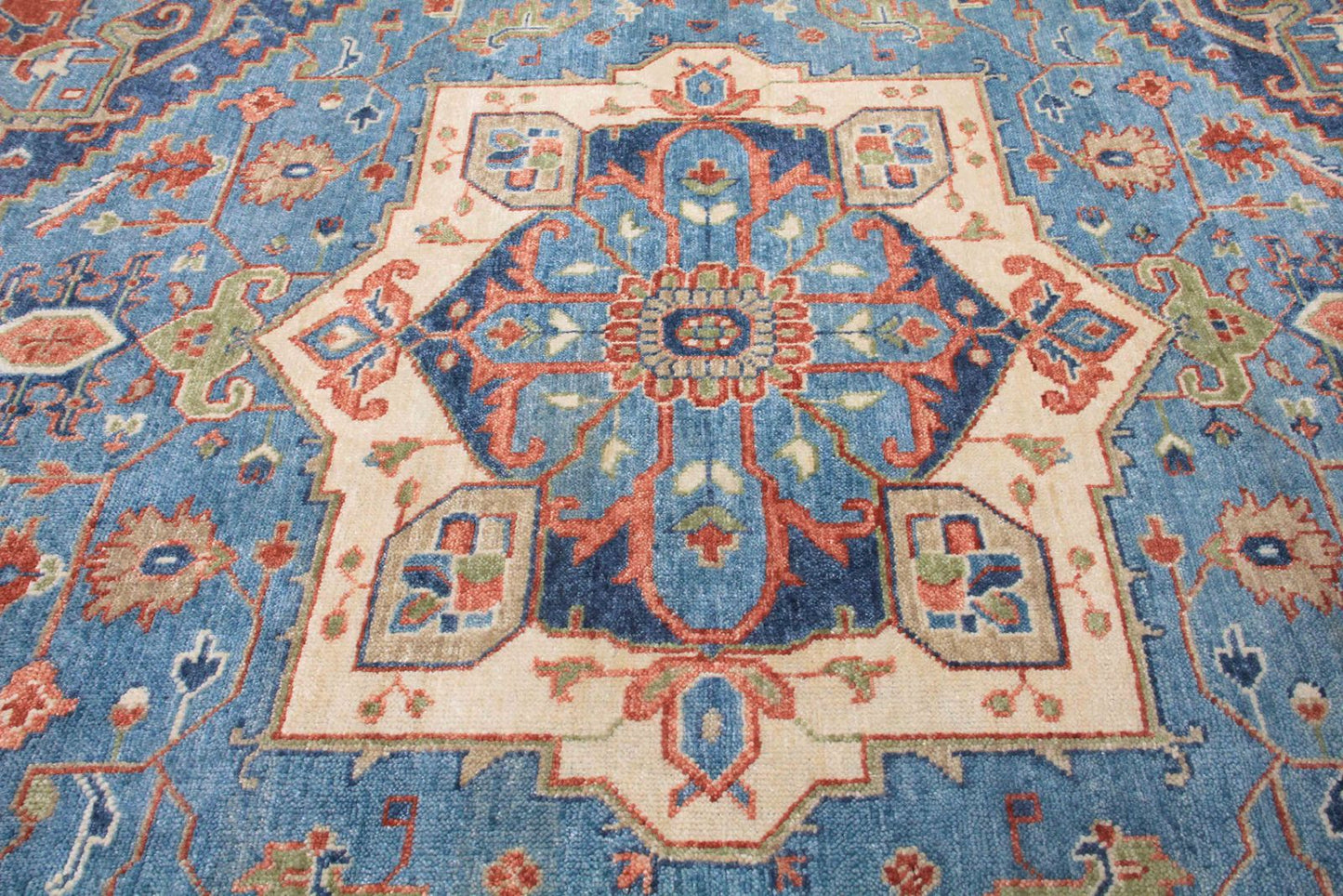 Heriz Blue Hand-Knotted Wool 8'x12' Custom Rug