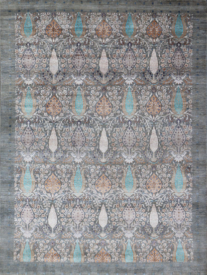 Grey Traditional Wool & Silk Oxidized 8'x10' Rug