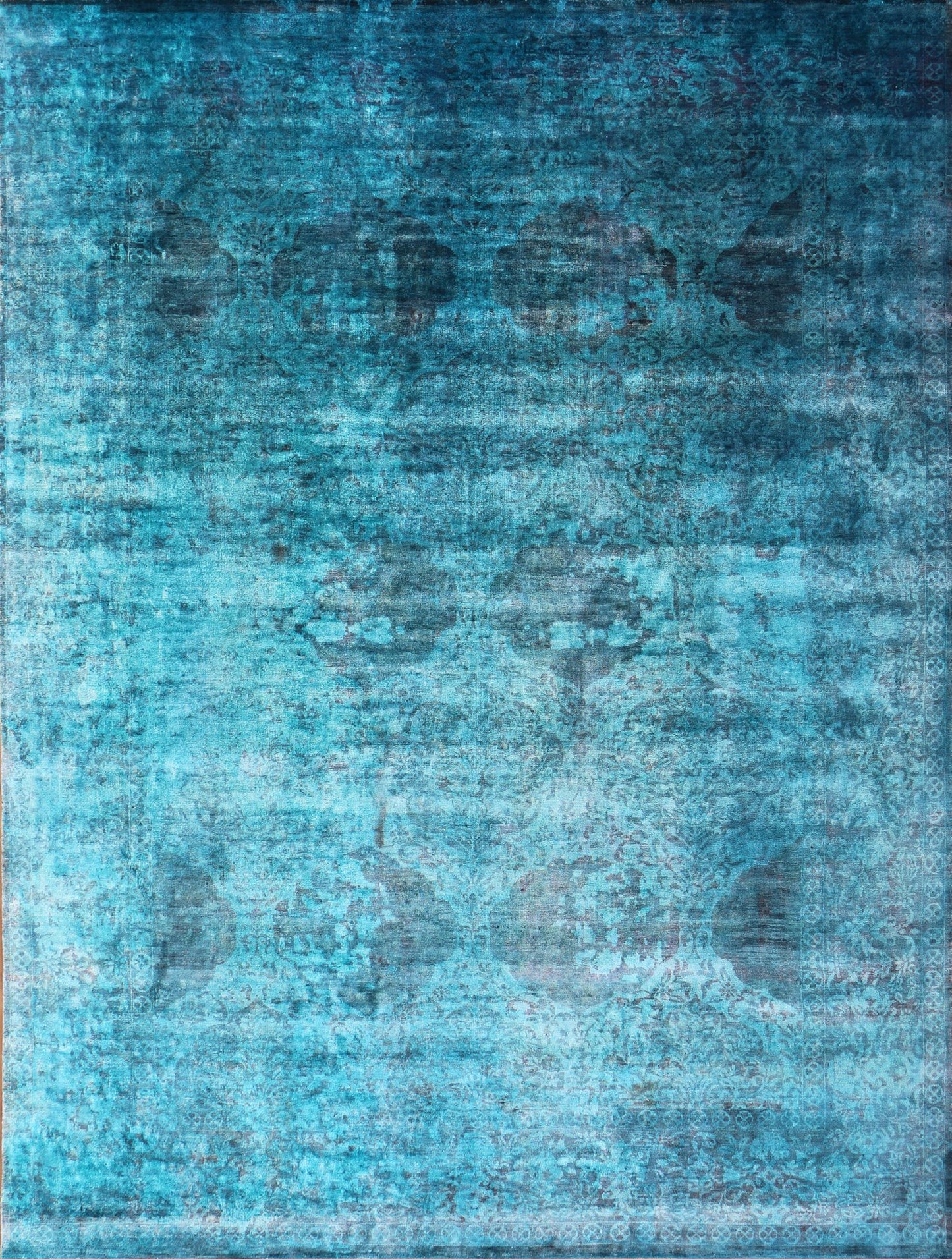 Blue Color Fine Handmade Wool & Silk Oxidized 9'x12' Rug