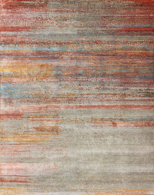 Colorful Fine Handmade Wool & Silk Textured 8'x10' Rug