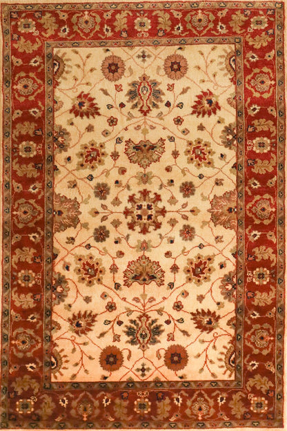 Sultanabad Cream & Rust Fine Handmade 4'6"x6'4" Rug