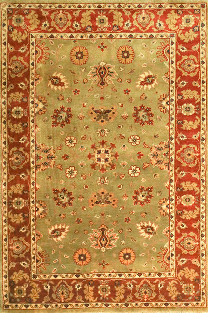 Sultanabad Green & Rust Fine Handmade 4'4"x6'6" Rug