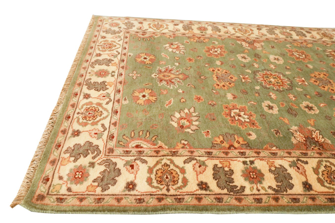 Sultanabad Green & Cream Fine Handmade 4'6"x6'4" Rug