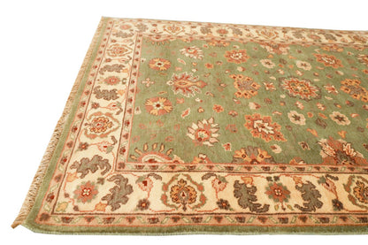 Sultanabad Green & Cream Fine Handmade 4'6"x6'4" Rug