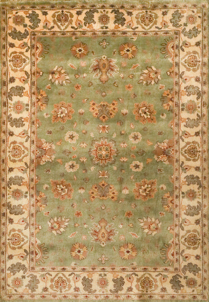 Sultanabad Green & Cream Fine Handmade 4'6"x6'4" Rug