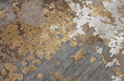 Modern Grey Copper Beige Hand-Knotted Wool and Silk 9'x12' Custom Rug